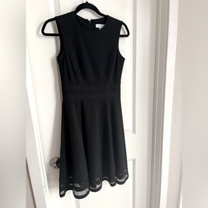 Calvin Klein Round Neck Sleeveless Illusion Hem Crepe Fit Flare Dress Black